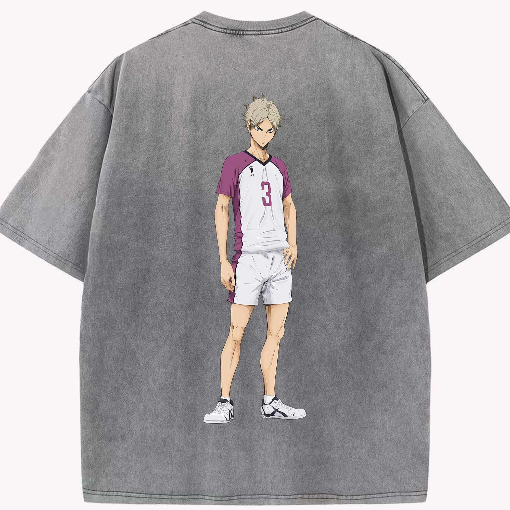 （画像用） ハイキュー!! Haikyu!! 綿100% ヴィンテージ風 半袖Tシャツ（背面プリント）