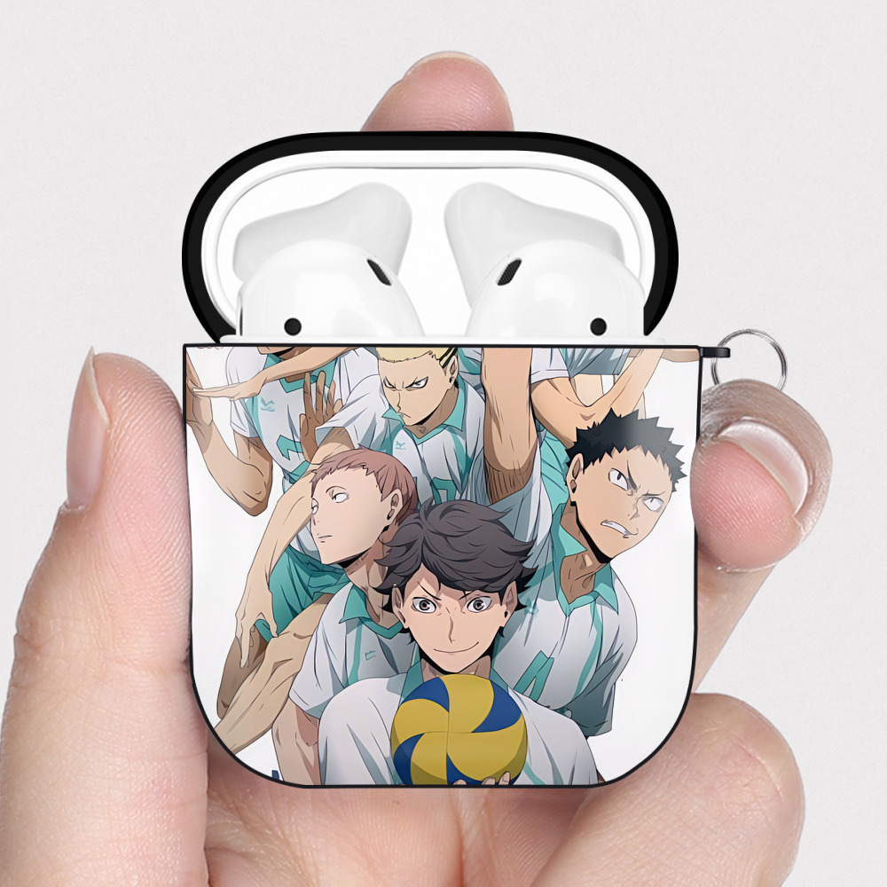 （画像用） ハイキュー!! Haikyu!! AirPods 第2世代保護ケース ハードシェル ブラック 耐衝撃・防指紋・カラビナ付き