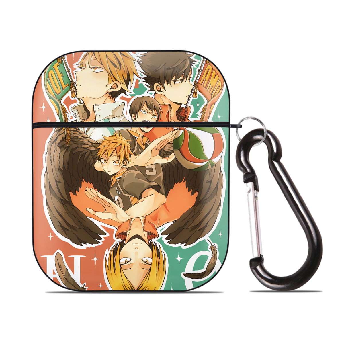 （画像用） ハイキュー!! Haikyu!! AirPods 第2世代保護ケース ハードシェル ブラック 耐衝撃・防指紋・カラビナ付き
