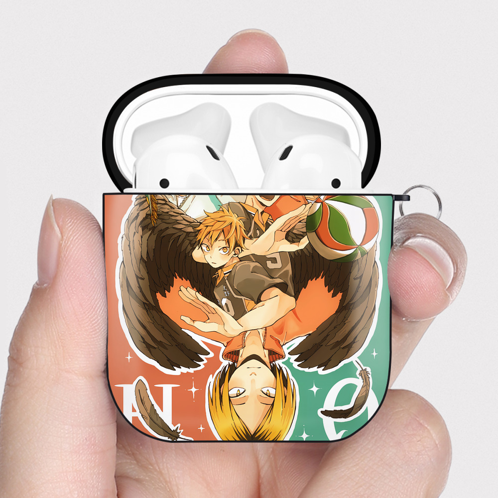 （画像用） ハイキュー!! Haikyu!! AirPods 第2世代保護ケース ハードシェル ブラック 耐衝撃・防指紋・カラビナ付き