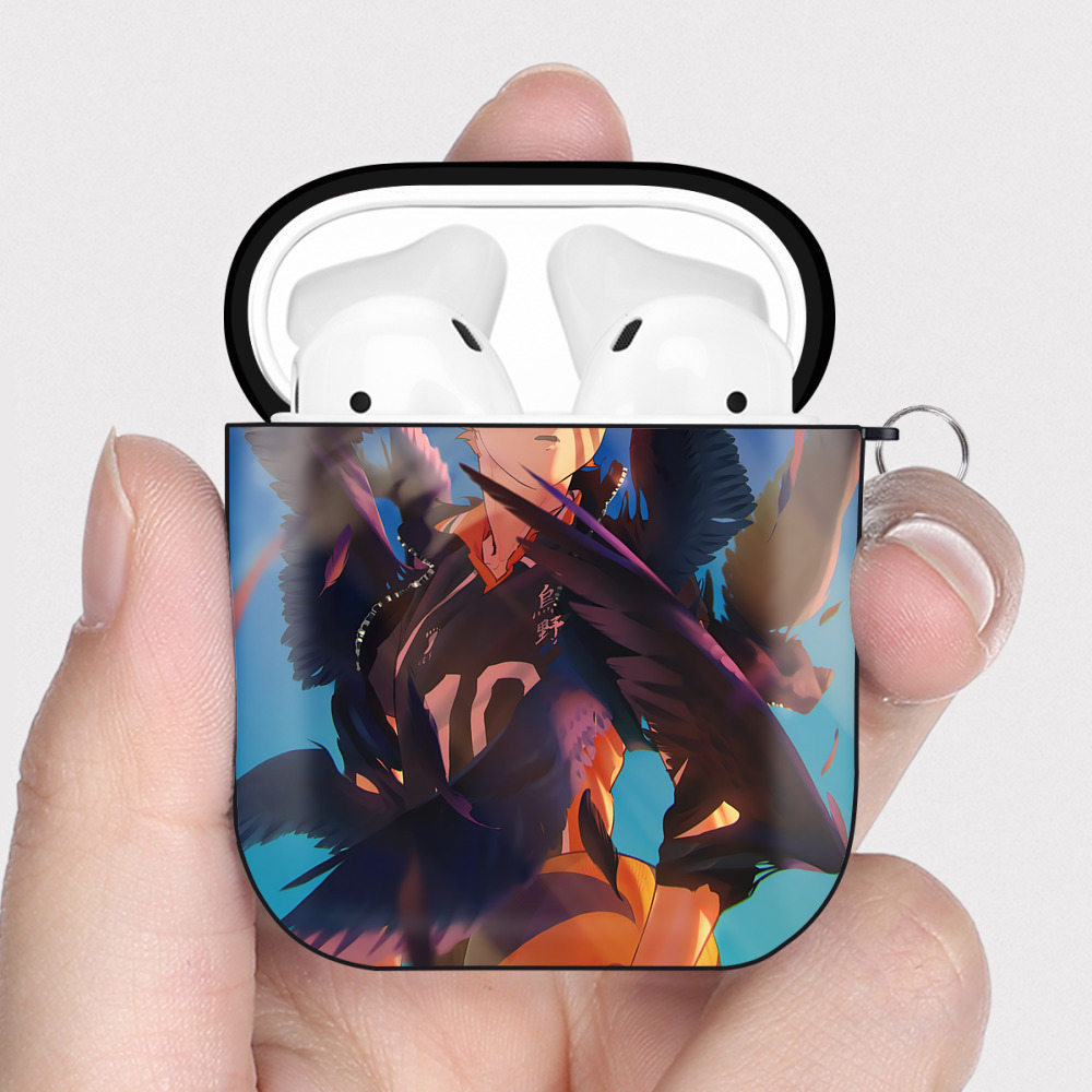 （画像用） ハイキュー!! Haikyu!! AirPods 第2世代保護ケース ハードシェル ブラック 耐衝撃・防指紋・カラビナ付き