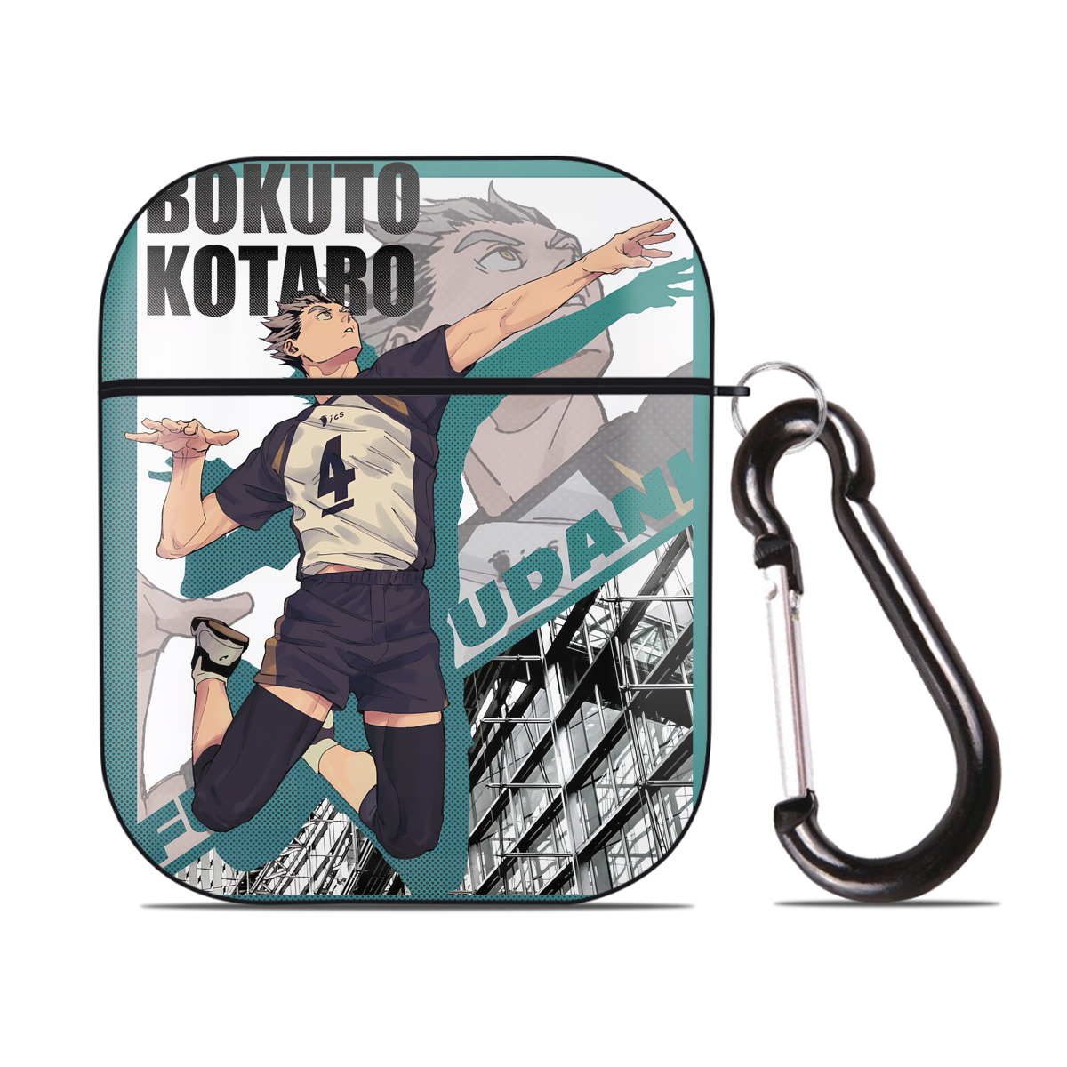 （画像用） ハイキュー!! Haikyu!! AirPods 第2世代保護ケース ハードシェル ブラック 耐衝撃・防指紋・カラビナ付き