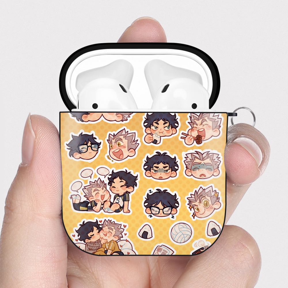 （画像用） ハイキュー!! Haikyu!! AirPods 第2世代保護ケース ハードシェル ブラック 耐衝撃・防指紋・カラビナ付き