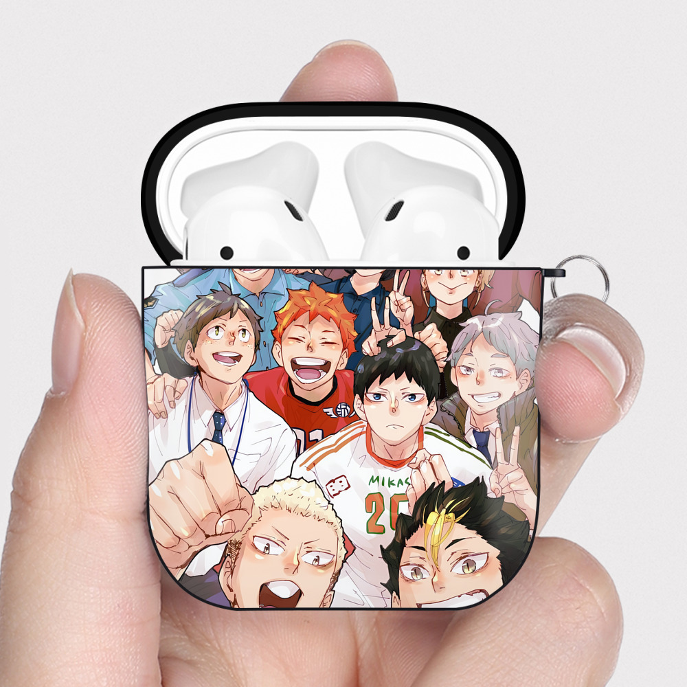 （画像用） ハイキュー!! Haikyu!! AirPods 第2世代保護ケース ハードシェル ブラック 耐衝撃・防指紋・カラビナ付き