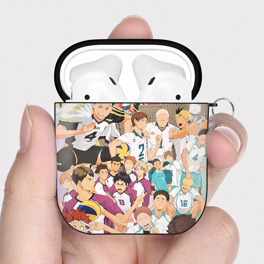 （画像用） ハイキュー!! Haikyu!! AirPods 第2世代保護ケース ハードシェル ブラック 耐衝撃・防指紋・カラビナ付き