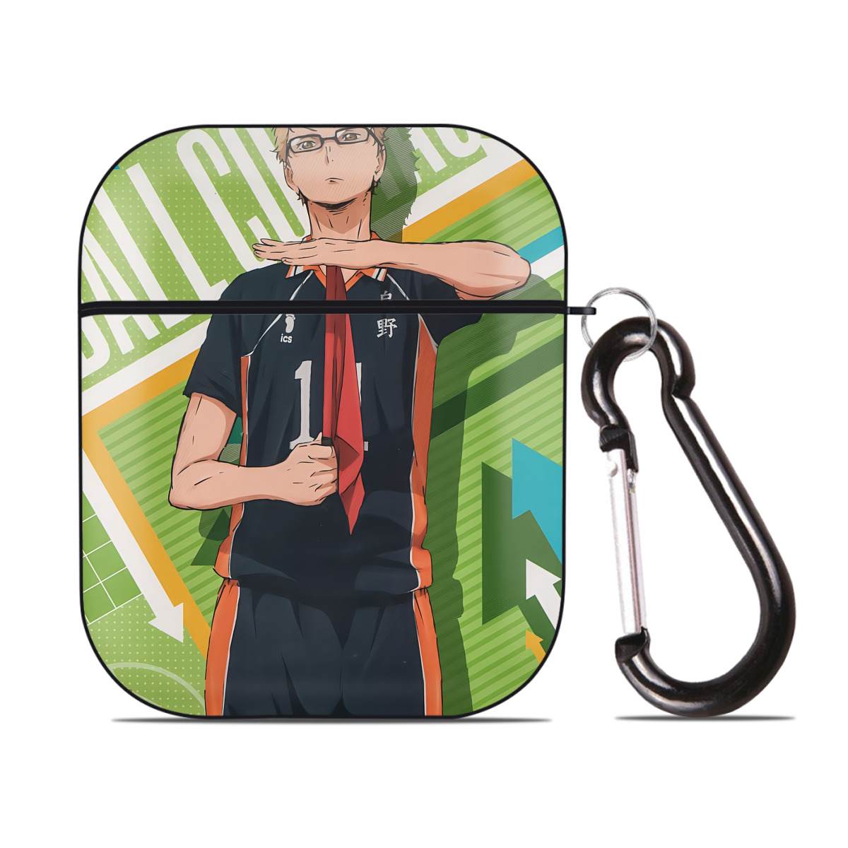 （画像用） ハイキュー!! Haikyu!! AirPods 第2世代保護ケース ハードシェル ブラック 耐衝撃・防指紋・カラビナ付き