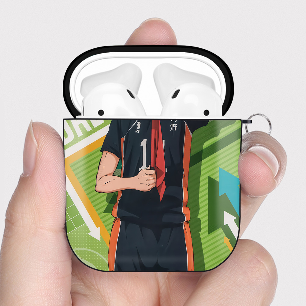 （画像用） ハイキュー!! Haikyu!! AirPods 第2世代保護ケース ハードシェル ブラック 耐衝撃・防指紋・カラビナ付き