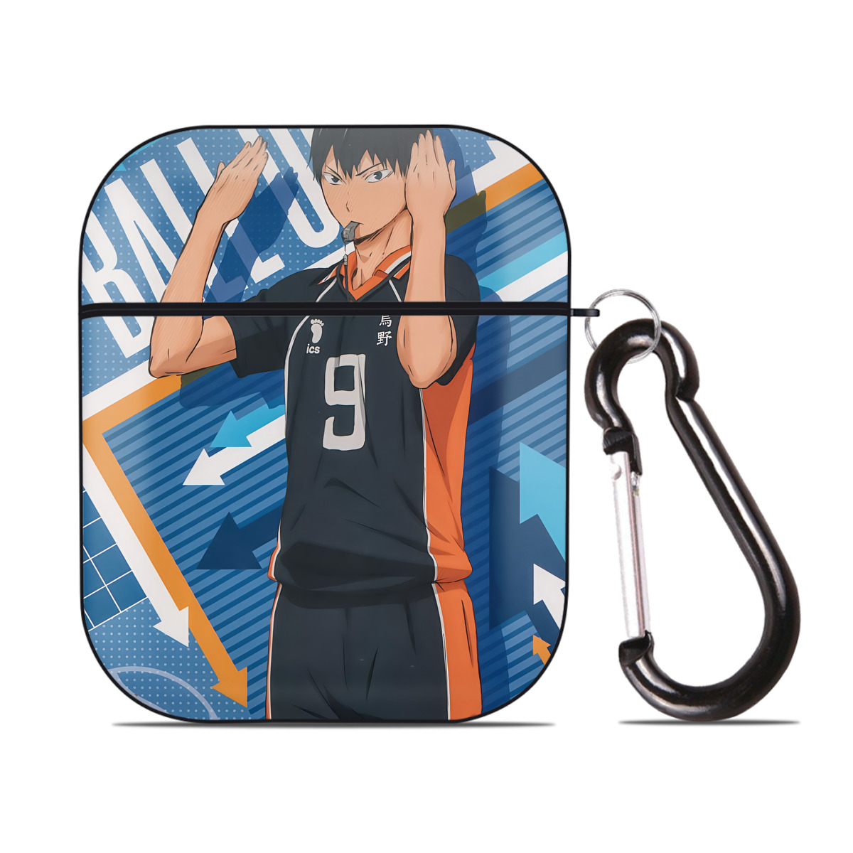 （画像用） ハイキュー!! Haikyu!! AirPods 第2世代保護ケース ハードシェル ブラック 耐衝撃・防指紋・カラビナ付き
