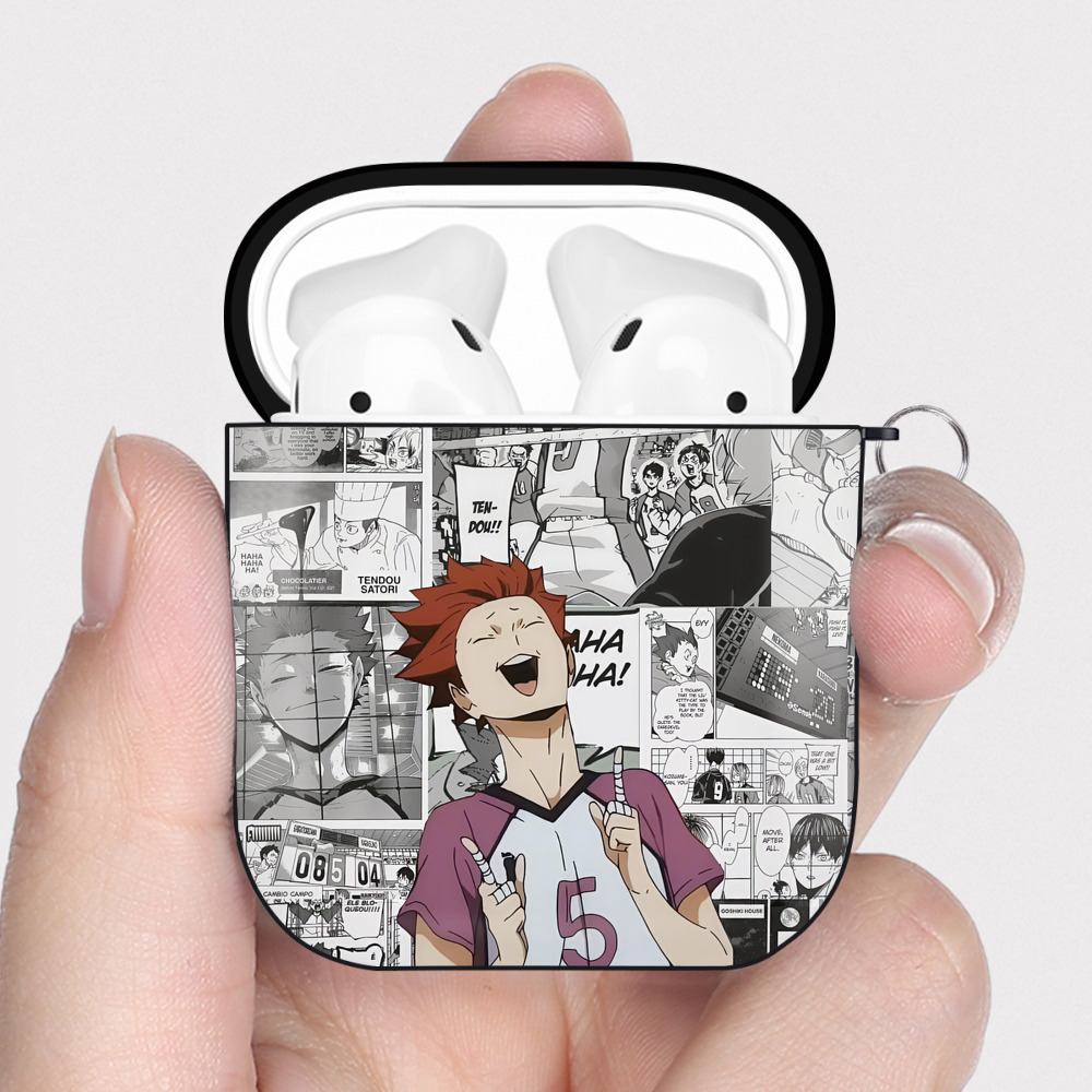 （画像用） ハイキュー!! Haikyu!! AirPods 第2世代保護ケース ハードシェル ブラック 耐衝撃・防指紋・カラビナ付き