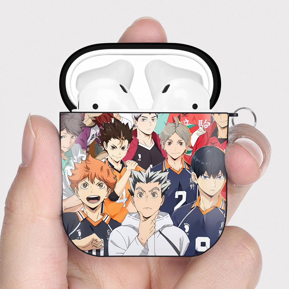 （画像用） ハイキュー!! Haikyu!! AirPods 第2世代保護ケース ハードシェル ブラック 耐衝撃・防指紋・カラビナ付き