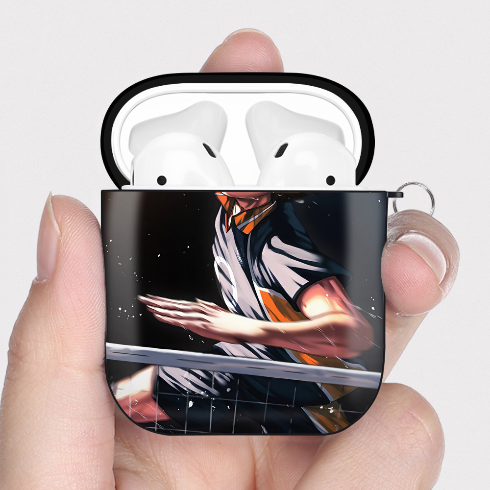 （画像用） ハイキュー!! Haikyu!! AirPods 第2世代保護ケース ハードシェル ブラック 耐衝撃・防指紋・カラビナ付き