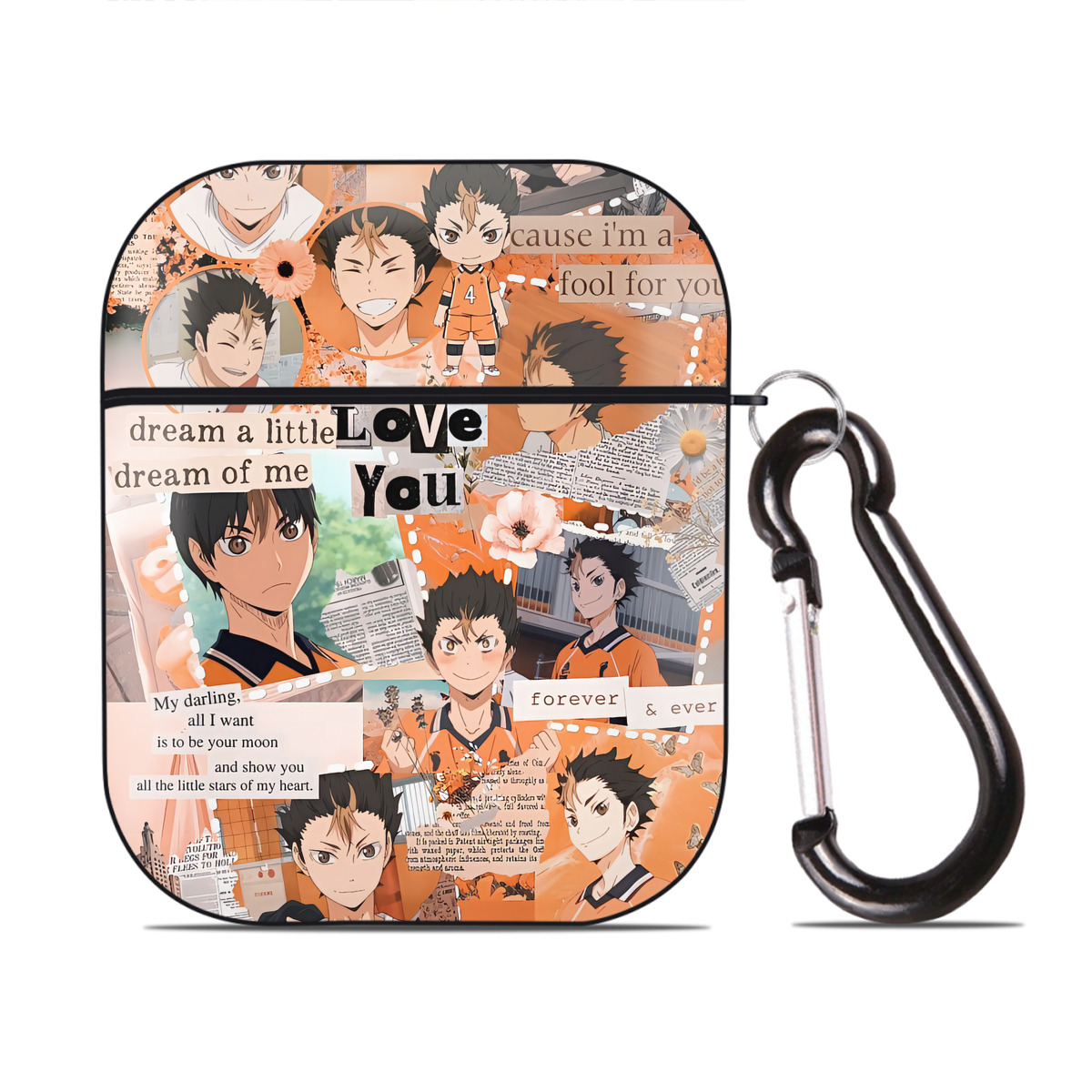 （画像用） ハイキュー!! Haikyu!! AirPods 第2世代保護ケース ハードシェル ブラック 耐衝撃・防指紋・カラビナ付き