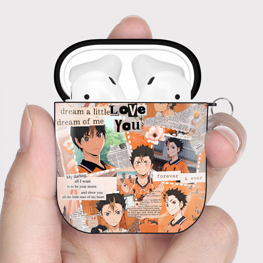 （画像用） ハイキュー!! Haikyu!! AirPods 第2世代保護ケース ハードシェル ブラック 耐衝撃・防指紋・カラビナ付き