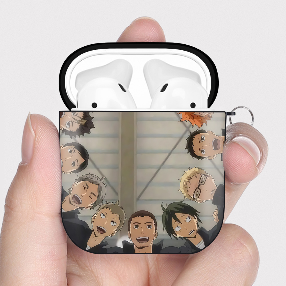 （画像用） ハイキュー!! Haikyu!! AirPods 第2世代保護ケース ハードシェル ブラック 耐衝撃・防指紋・カラビナ付き