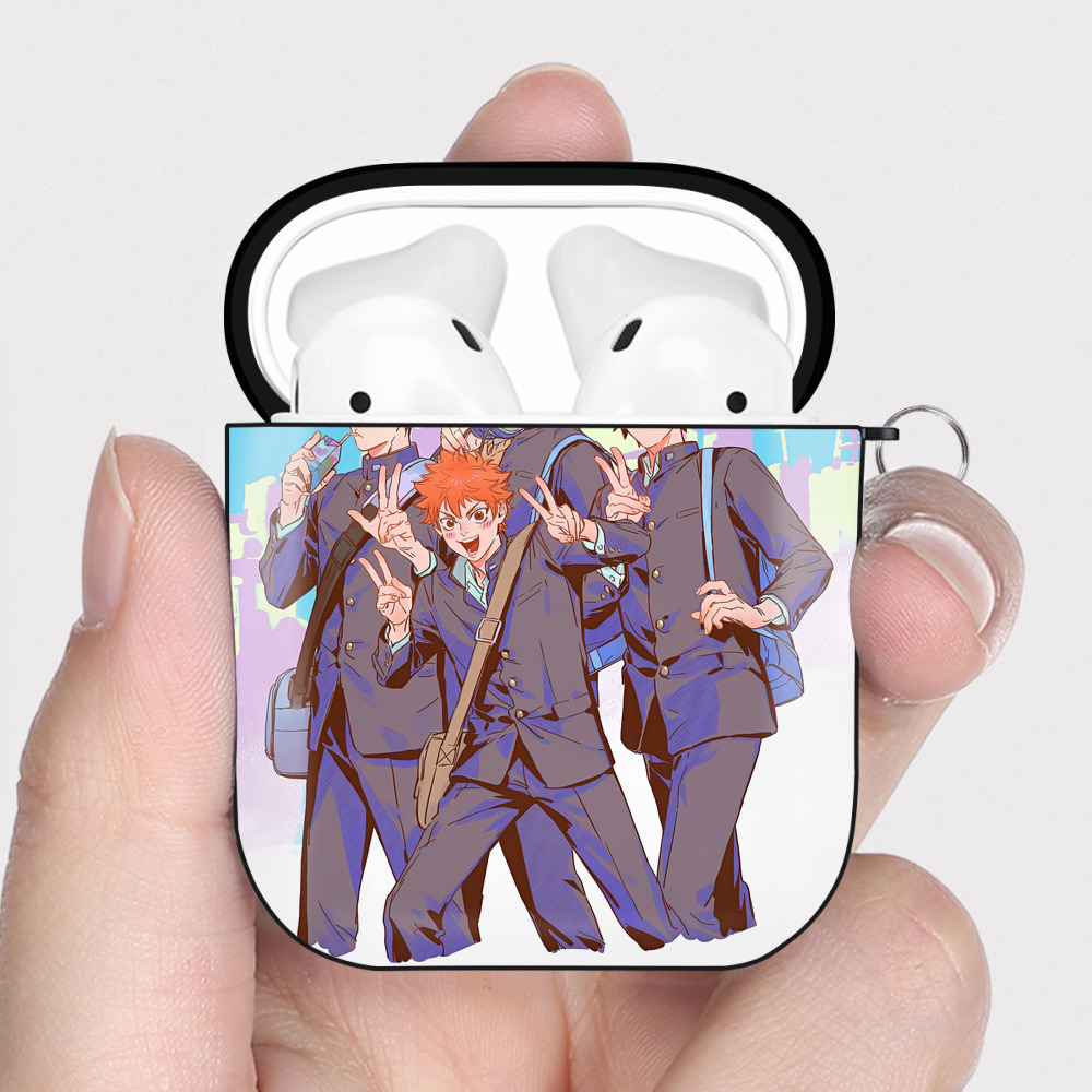 （画像用） ハイキュー!! Haikyu!! AirPods 第2世代保護ケース ハードシェル ブラック 耐衝撃・防指紋・カラビナ付き