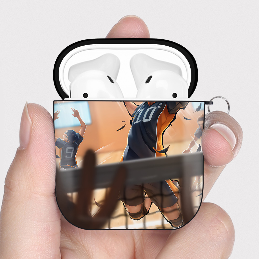 （画像用） ハイキュー!! Haikyu!! AirPods 第2世代保護ケース ハードシェル ブラック 耐衝撃・防指紋・カラビナ付き