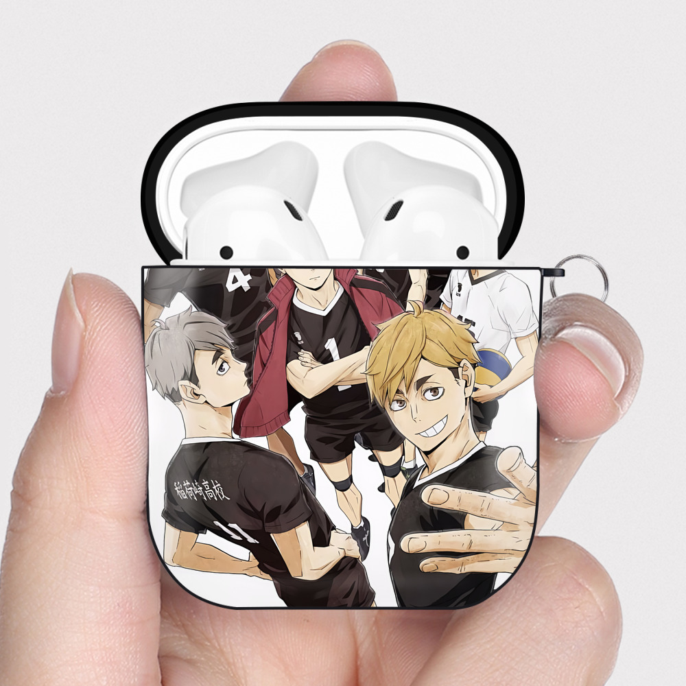 （画像用） ハイキュー!! Haikyu!! AirPods 第2世代保護ケース ハードシェル ブラック 耐衝撃・防指紋・カラビナ付き