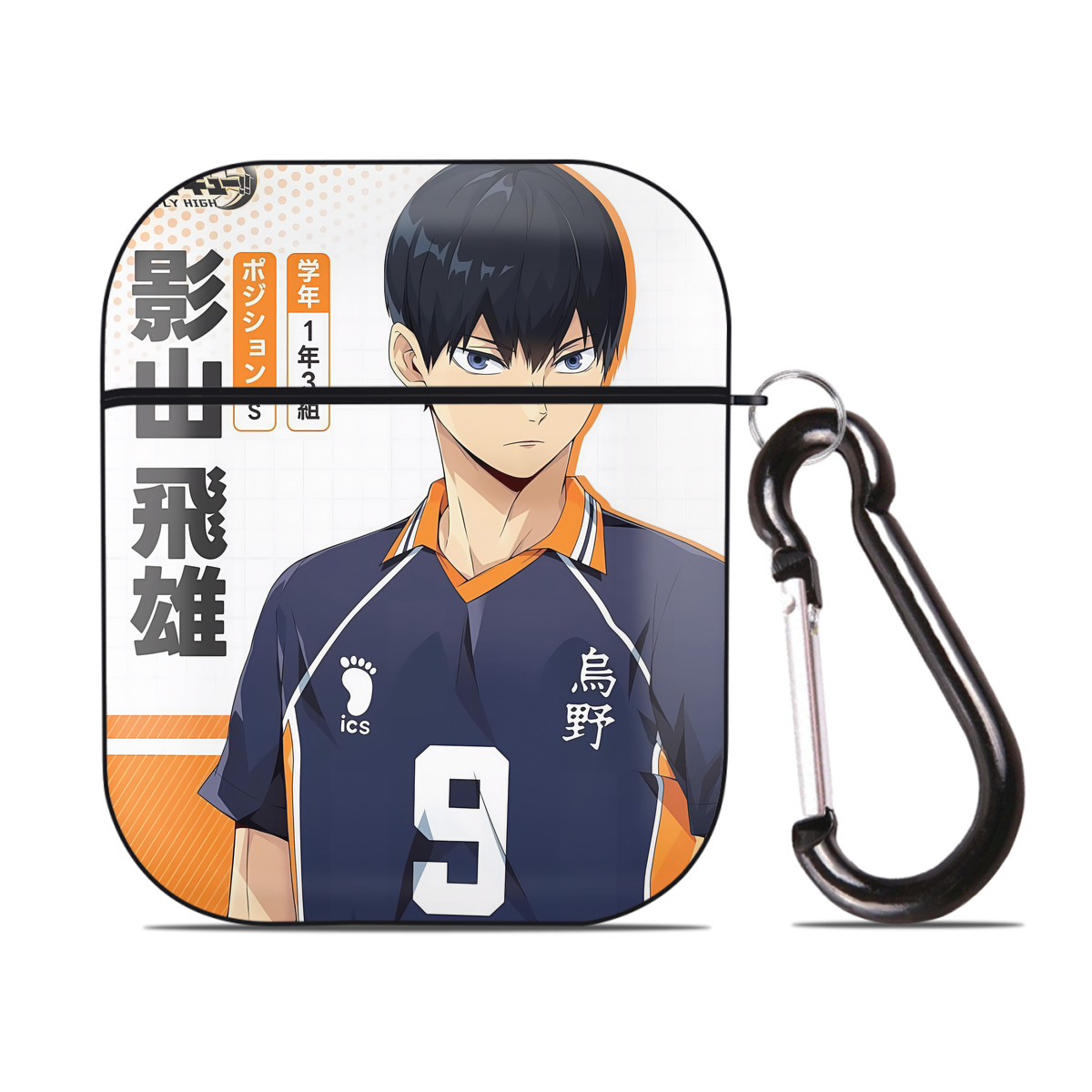 （画像用） ハイキュー!! Haikyu!! AirPods 第2世代保護ケース ハードシェル ブラック 耐衝撃・防指紋・カラビナ付き