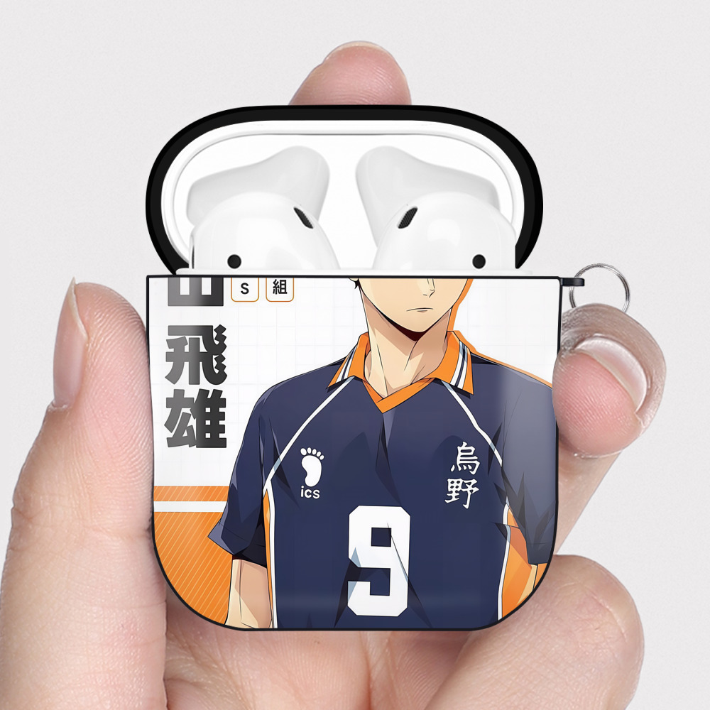 （画像用） ハイキュー!! Haikyu!! AirPods 第2世代保護ケース ハードシェル ブラック 耐衝撃・防指紋・カラビナ付き