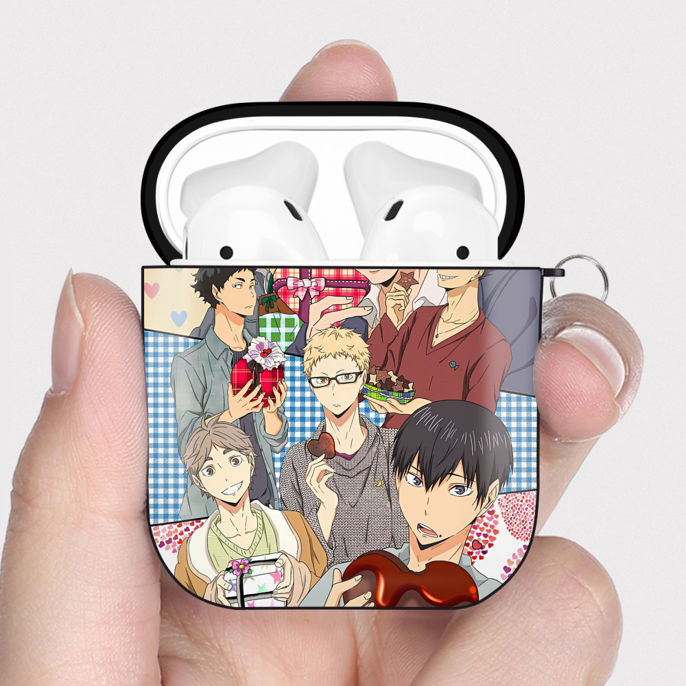 （画像用） ハイキュー!! Haikyu!! AirPods 第2世代保護ケース ハードシェル ブラック 耐衝撃・防指紋・カラビナ付き