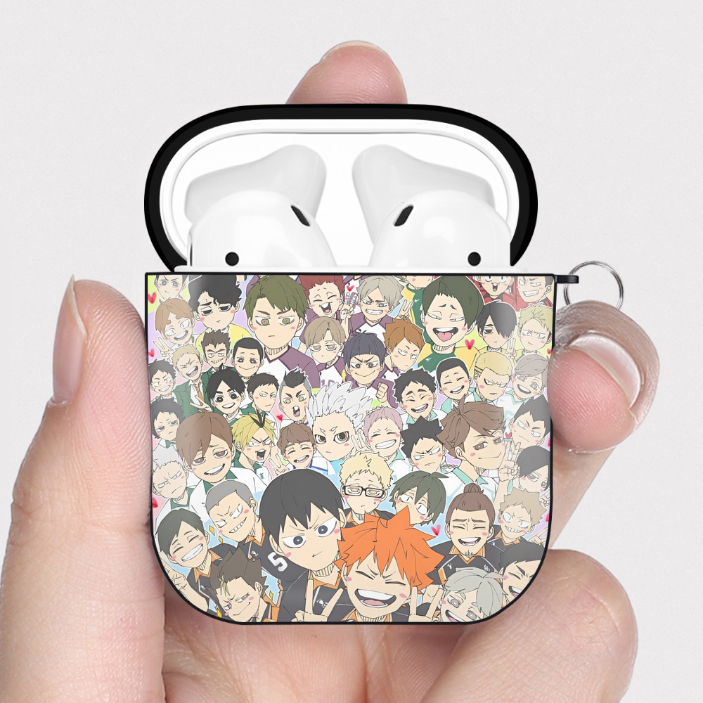 （画像用） ハイキュー!! Haikyu!! AirPods 第2世代保護ケース ハードシェル ブラック 耐衝撃・防指紋・カラビナ付き