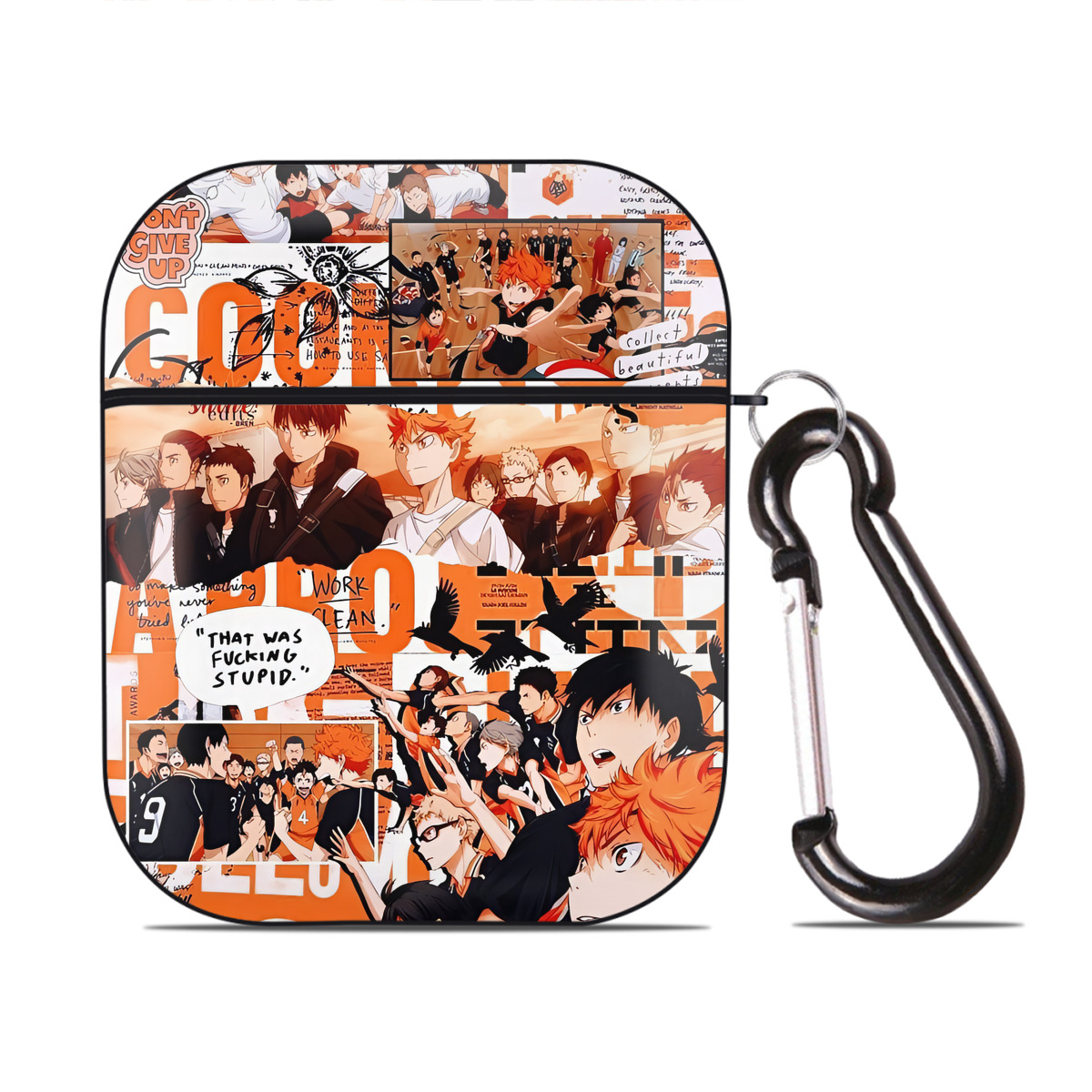 （画像用） ハイキュー!! Haikyu!! AirPods 第2世代保護ケース ハードシェル ブラック 耐衝撃・防指紋・カラビナ付き