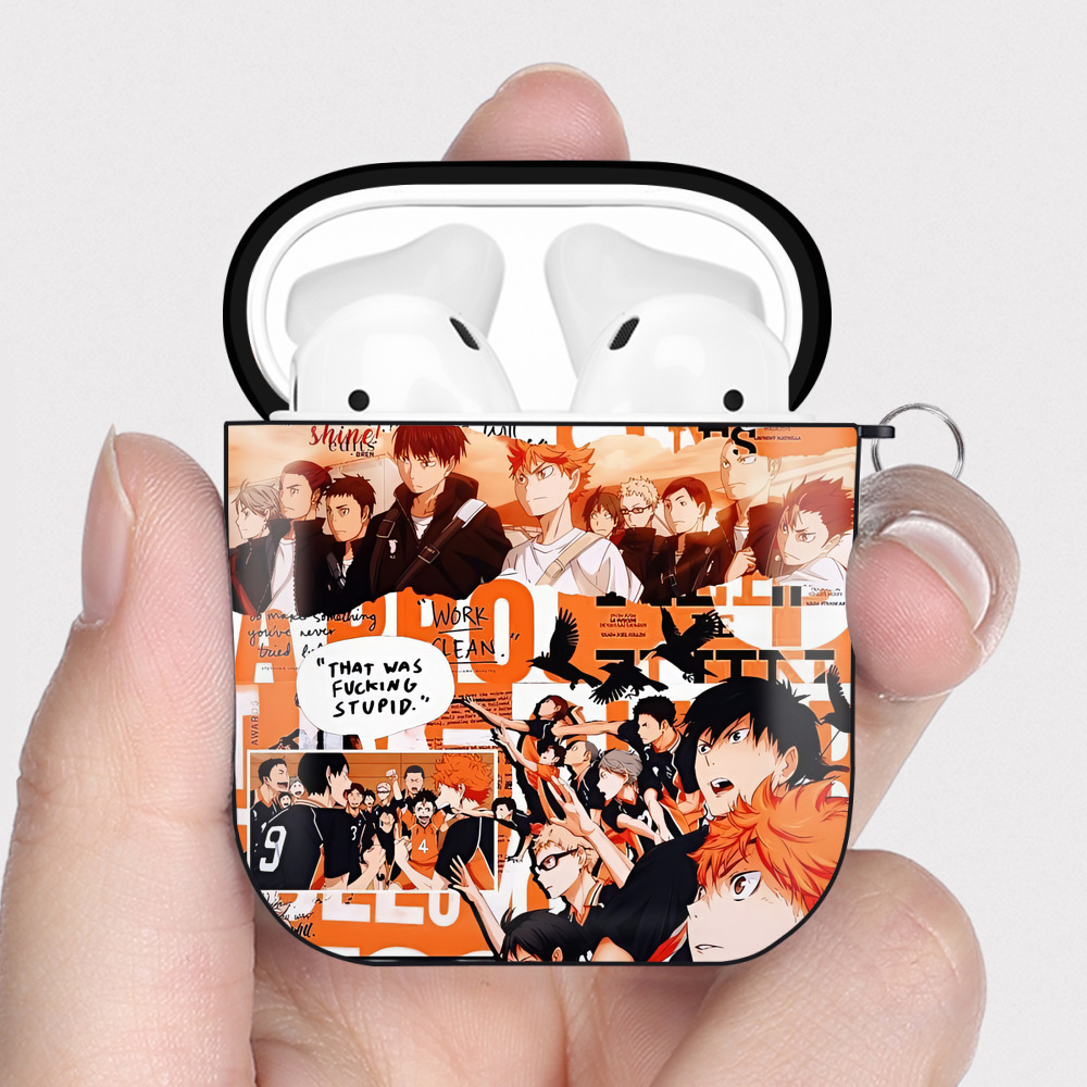 （画像用） ハイキュー!! Haikyu!! AirPods 第2世代保護ケース ハードシェル ブラック 耐衝撃・防指紋・カラビナ付き