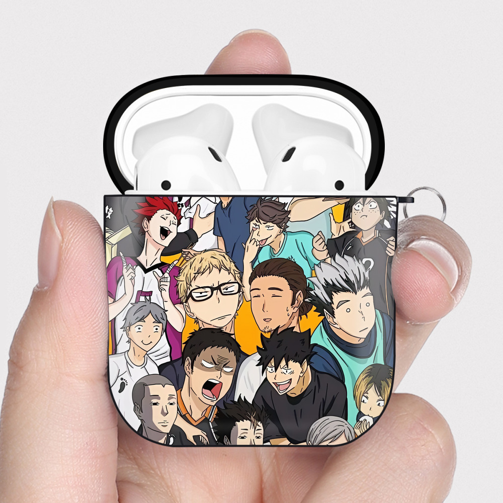 （画像用） ハイキュー!! Haikyu!! AirPods 第2世代保護ケース ハードシェル ブラック 耐衝撃・防指紋・カラビナ付き