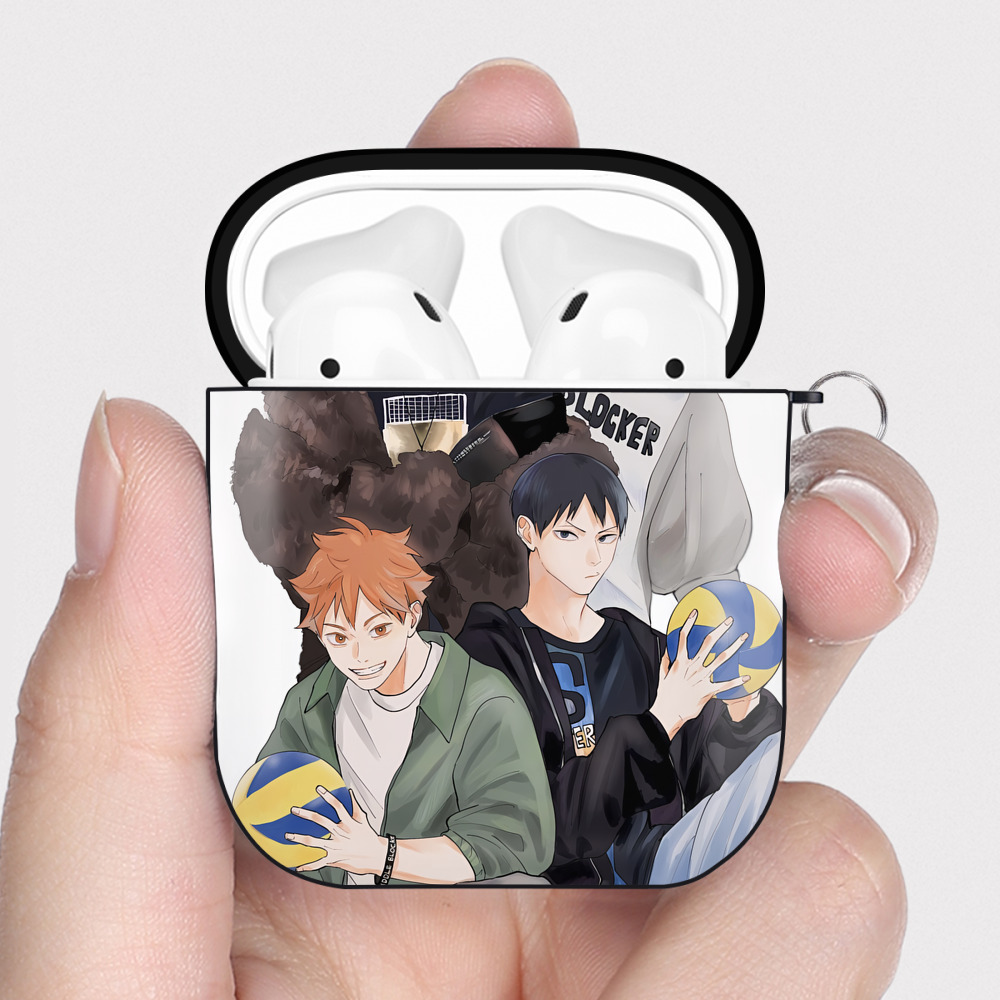 （画像用） ハイキュー!! Haikyu!! AirPods 第2世代保護ケース ハードシェル ブラック 耐衝撃・防指紋・カラビナ付き