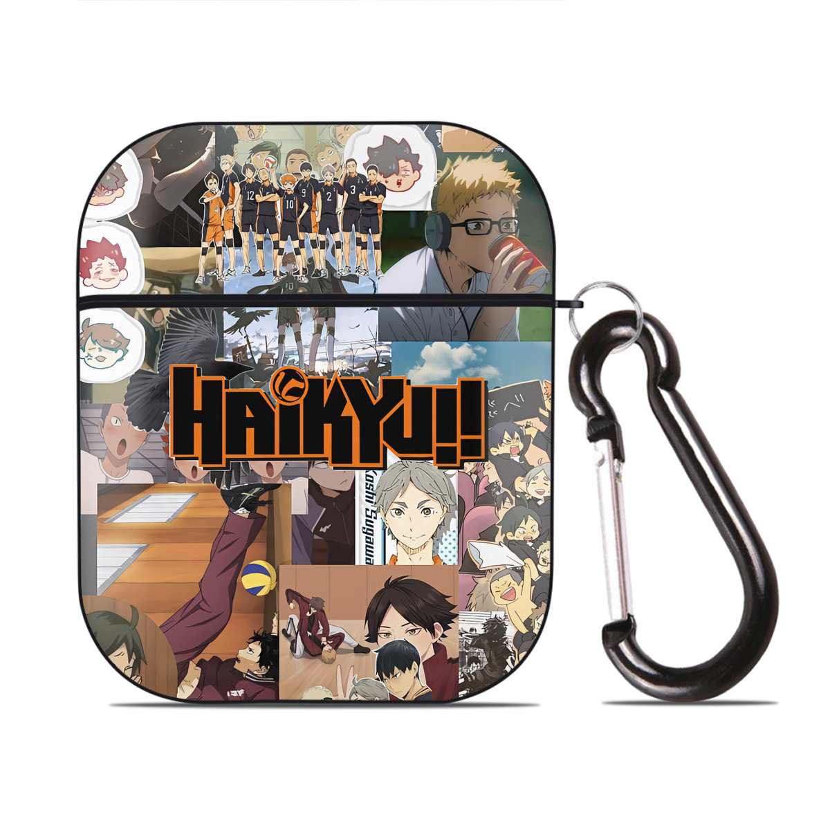 （画像用） ハイキュー!! Haikyu!! AirPods 第2世代保護ケース ハードシェル ブラック 耐衝撃・防指紋・カラビナ付き