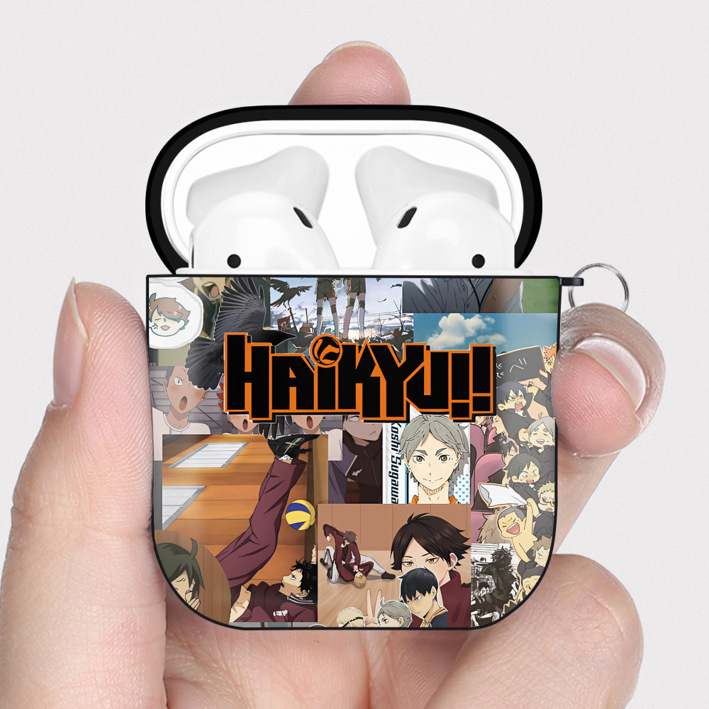（画像用） ハイキュー!! Haikyu!! AirPods 第2世代保護ケース ハードシェル ブラック 耐衝撃・防指紋・カラビナ付き