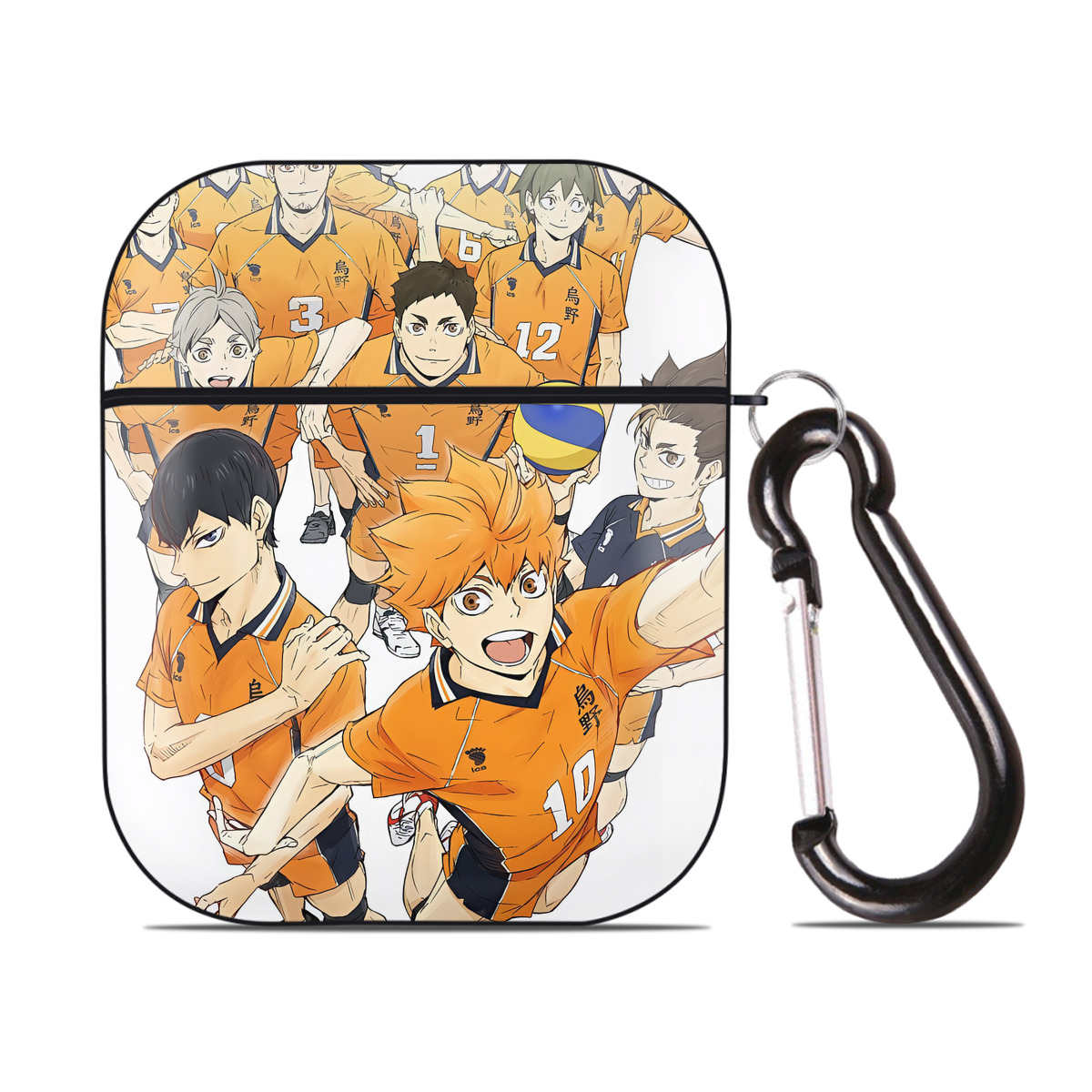 （画像用） ハイキュー!! Haikyu!! AirPods 第2世代保護ケース ハードシェル ブラック 耐衝撃・防指紋・カラビナ付き