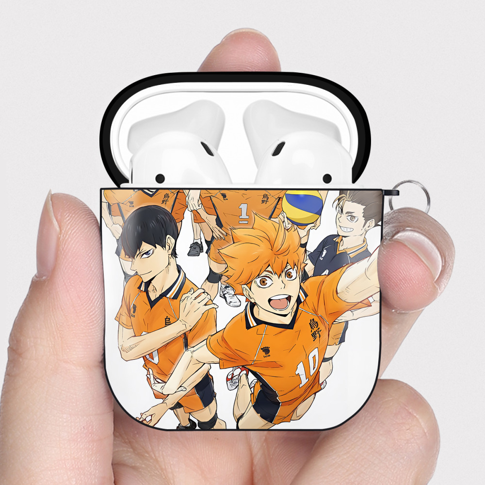（画像用） ハイキュー!! Haikyu!! AirPods 第2世代保護ケース ハードシェル ブラック 耐衝撃・防指紋・カラビナ付き