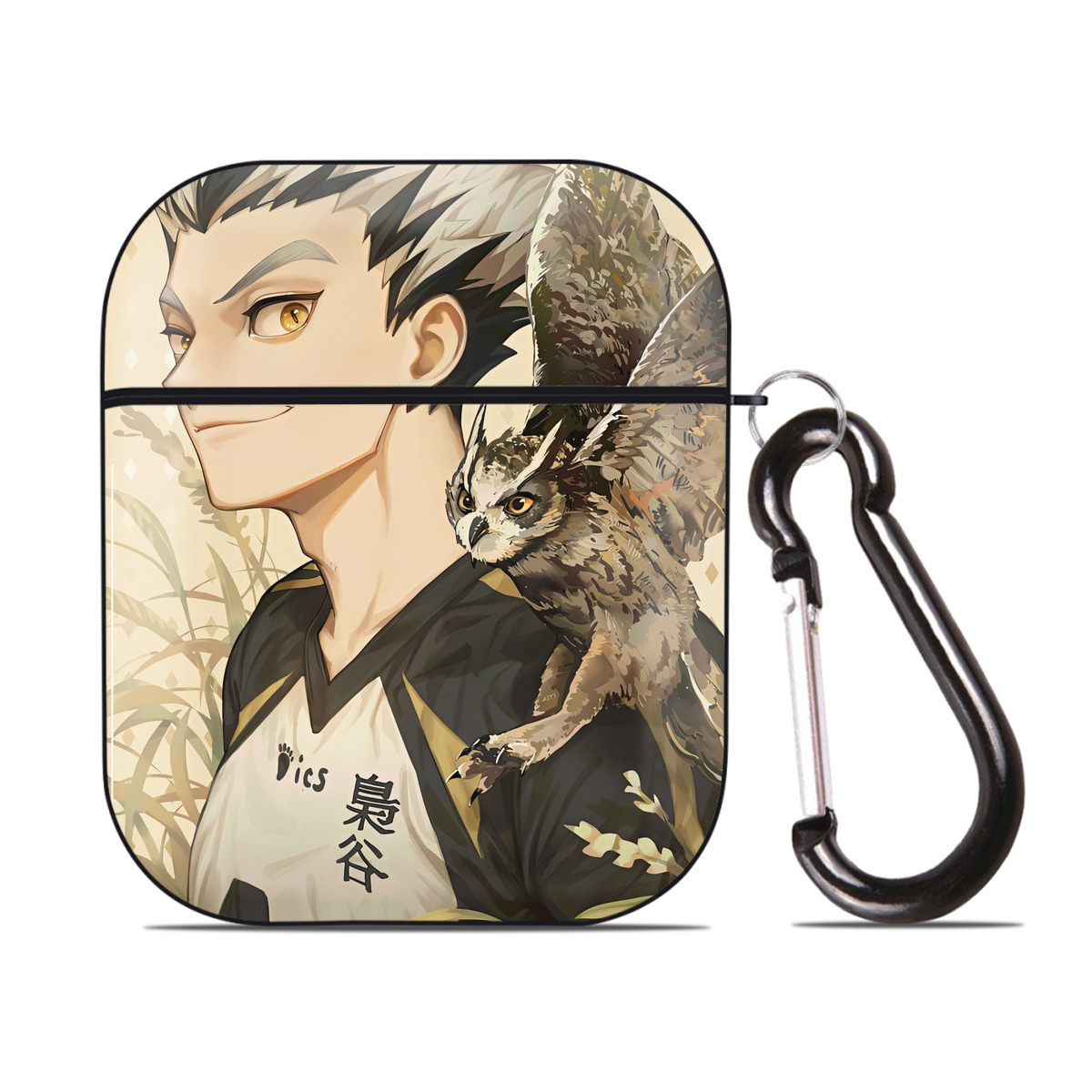 （画像用） ハイキュー!! Haikyu!! AirPods 第2世代保護ケース ハードシェル ブラック 耐衝撃・防指紋・カラビナ付き