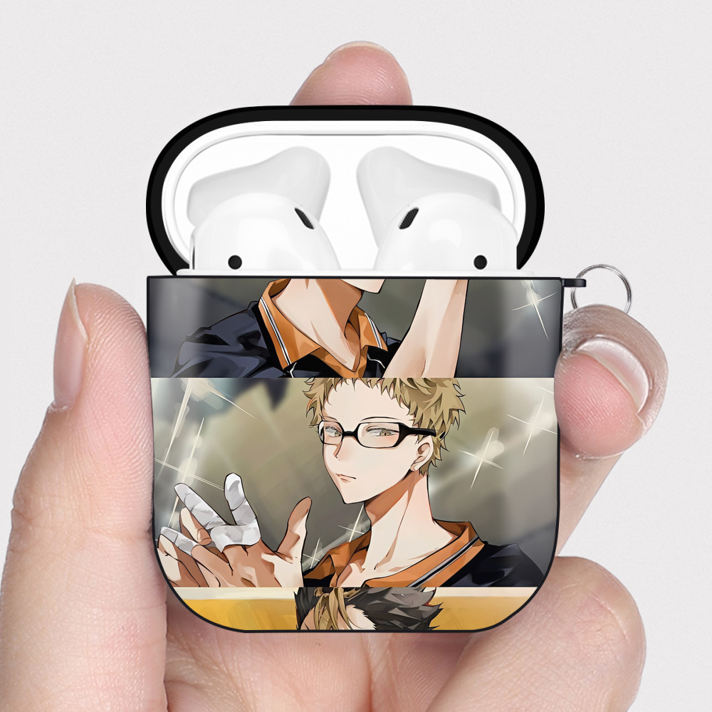 （画像用） ハイキュー!! Haikyu!! AirPods 第2世代保護ケース ハードシェル ブラック 耐衝撃・防指紋・カラビナ付き