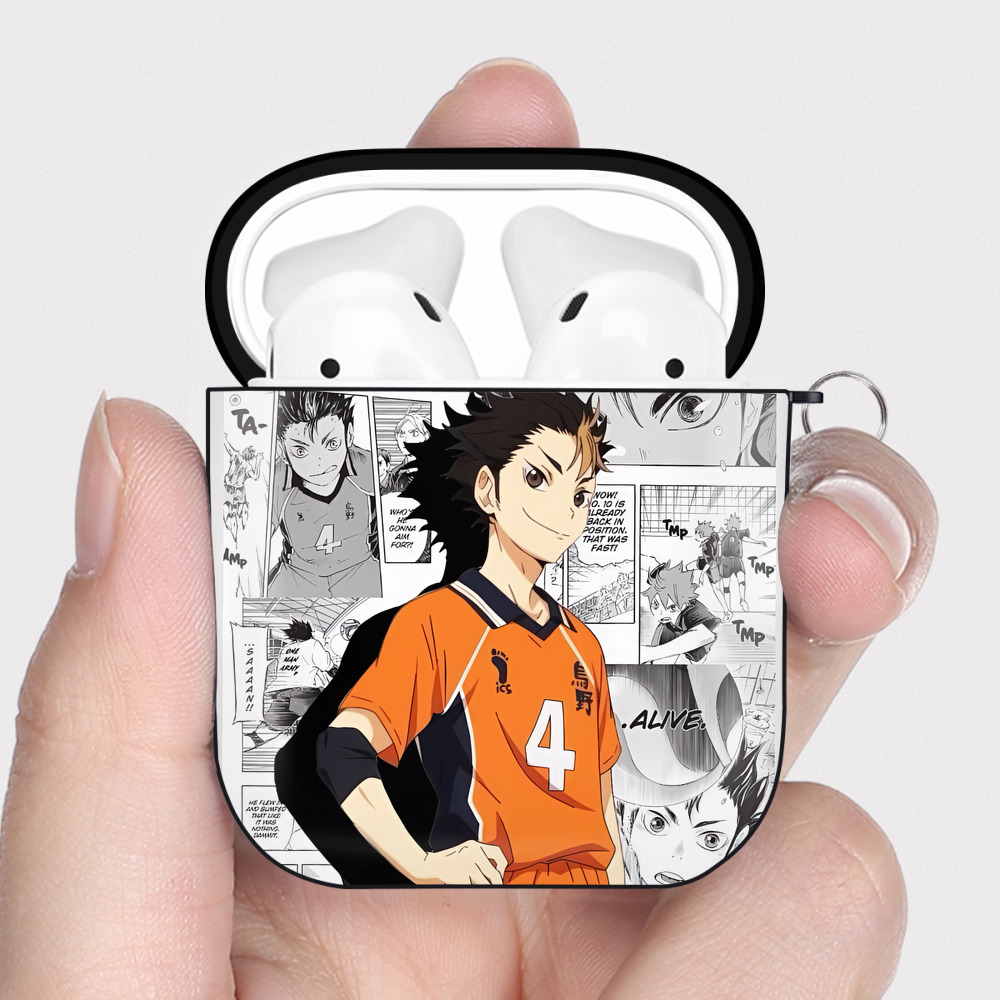 （画像用） ハイキュー!! Haikyu!! AirPods 第2世代保護ケース ハードシェル ブラック 耐衝撃・防指紋・カラビナ付き