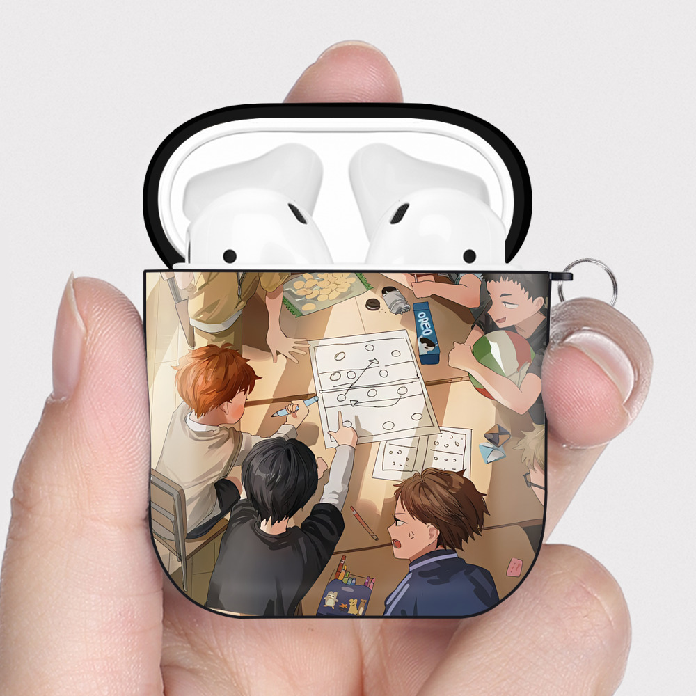 （画像用） ハイキュー!! Haikyu!! AirPods 第2世代保護ケース ハードシェル ブラック 耐衝撃・防指紋・カラビナ付き