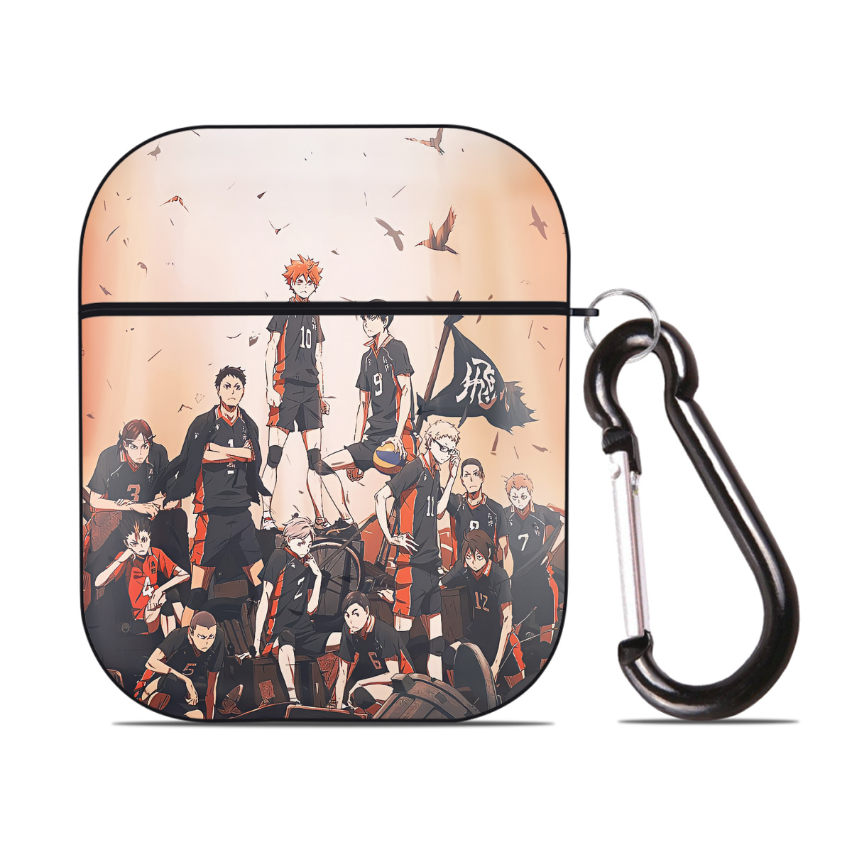 （画像用） ハイキュー!! Haikyu!! AirPods 第2世代保護ケース ハードシェル ブラック 耐衝撃・防指紋・カラビナ付き