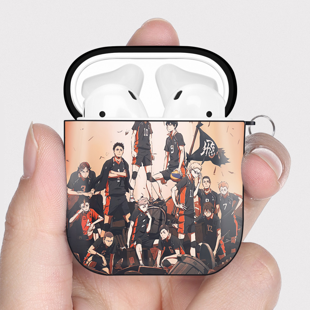 （画像用） ハイキュー!! Haikyu!! AirPods 第2世代保護ケース ハードシェル ブラック 耐衝撃・防指紋・カラビナ付き