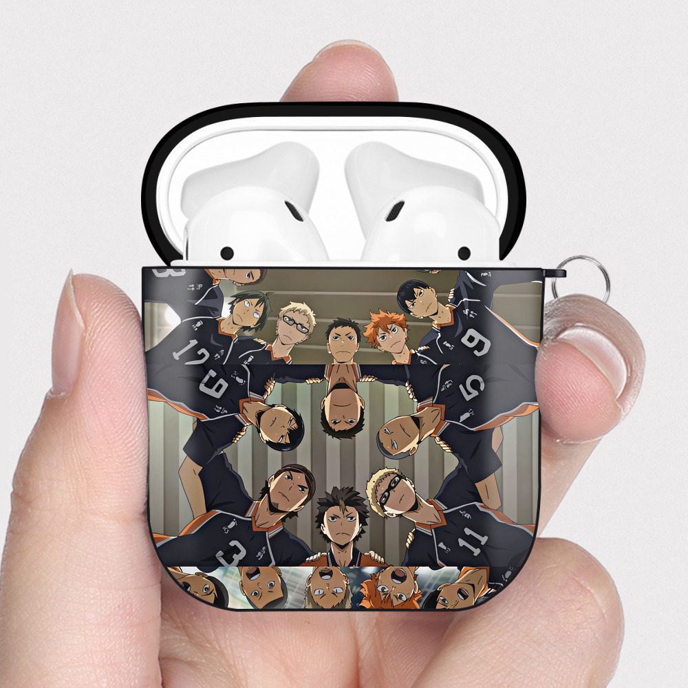 （画像用） ハイキュー!! Haikyu!! AirPods 第2世代保護ケース ハードシェル ブラック 耐衝撃・防指紋・カラビナ付き