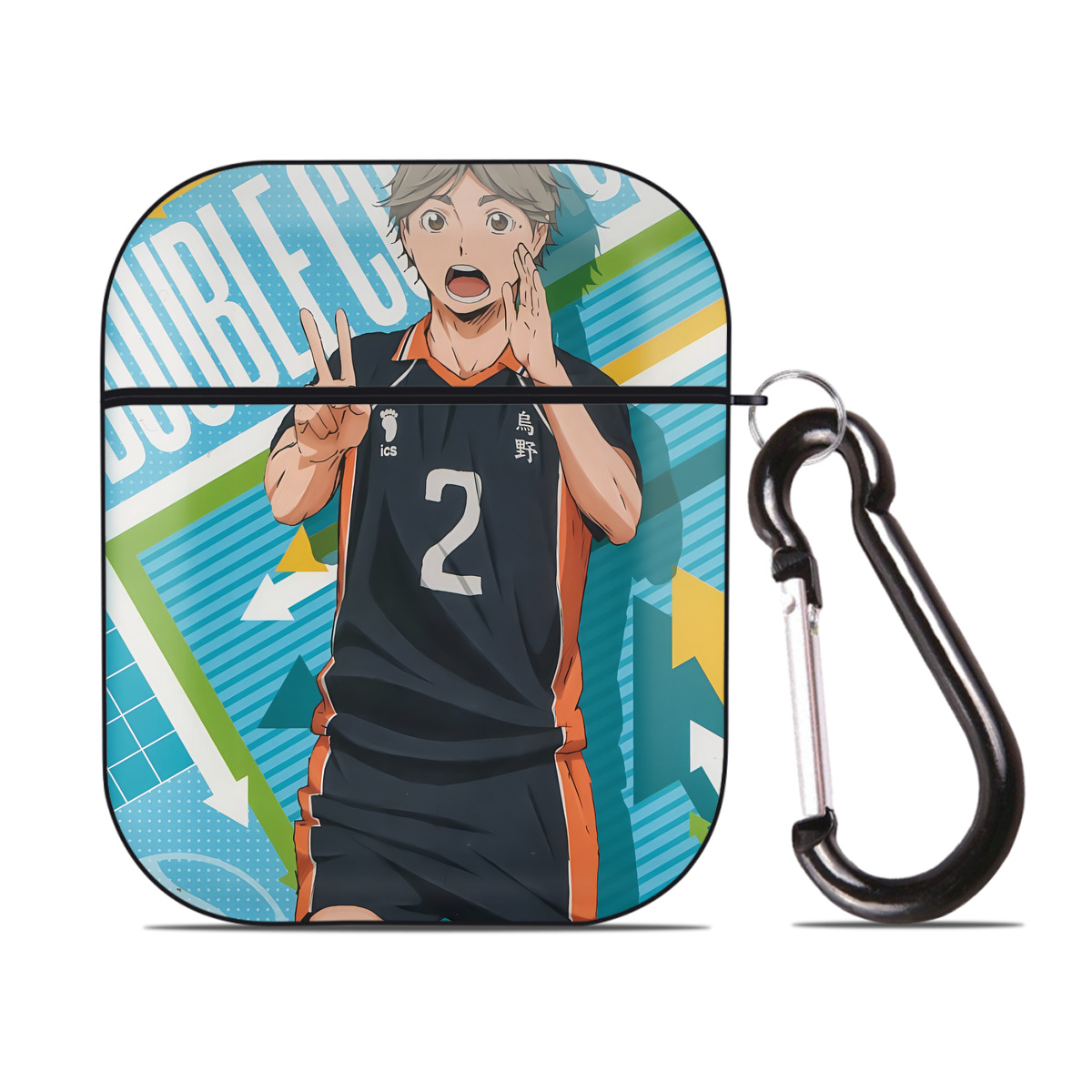 （画像用） ハイキュー!! Haikyu!! AirPods 第2世代保護ケース ハードシェル ブラック 耐衝撃・防指紋・カラビナ付き