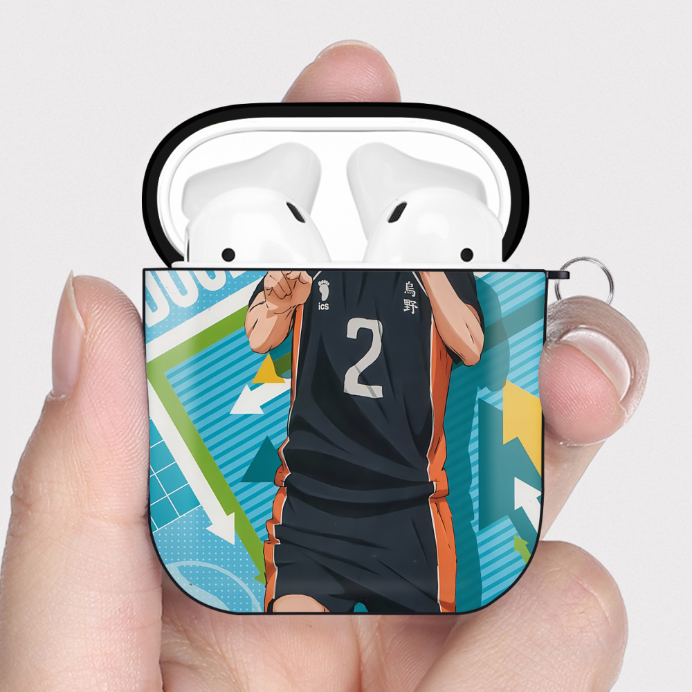 （画像用） ハイキュー!! Haikyu!! AirPods 第2世代保護ケース ハードシェル ブラック 耐衝撃・防指紋・カラビナ付き