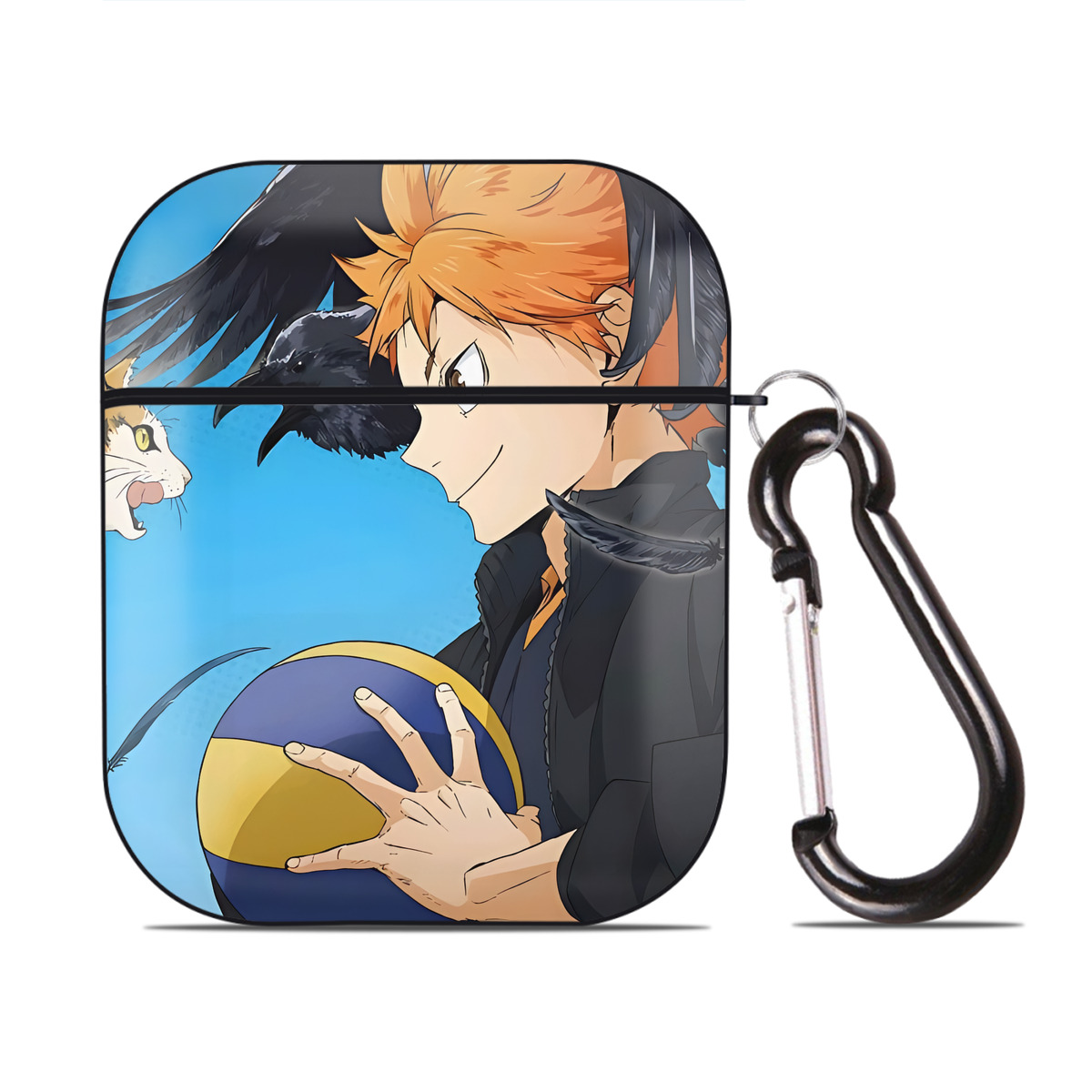（画像用） ハイキュー!! Haikyu!! AirPods 第2世代保護ケース ハードシェル ブラック 耐衝撃・防指紋・カラビナ付き