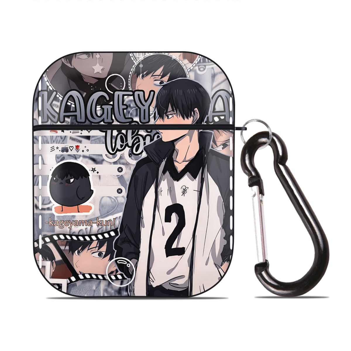 （画像用） ハイキュー!! Haikyu!! AirPods 第2世代保護ケース ハードシェル ブラック 耐衝撃・防指紋・カラビナ付き