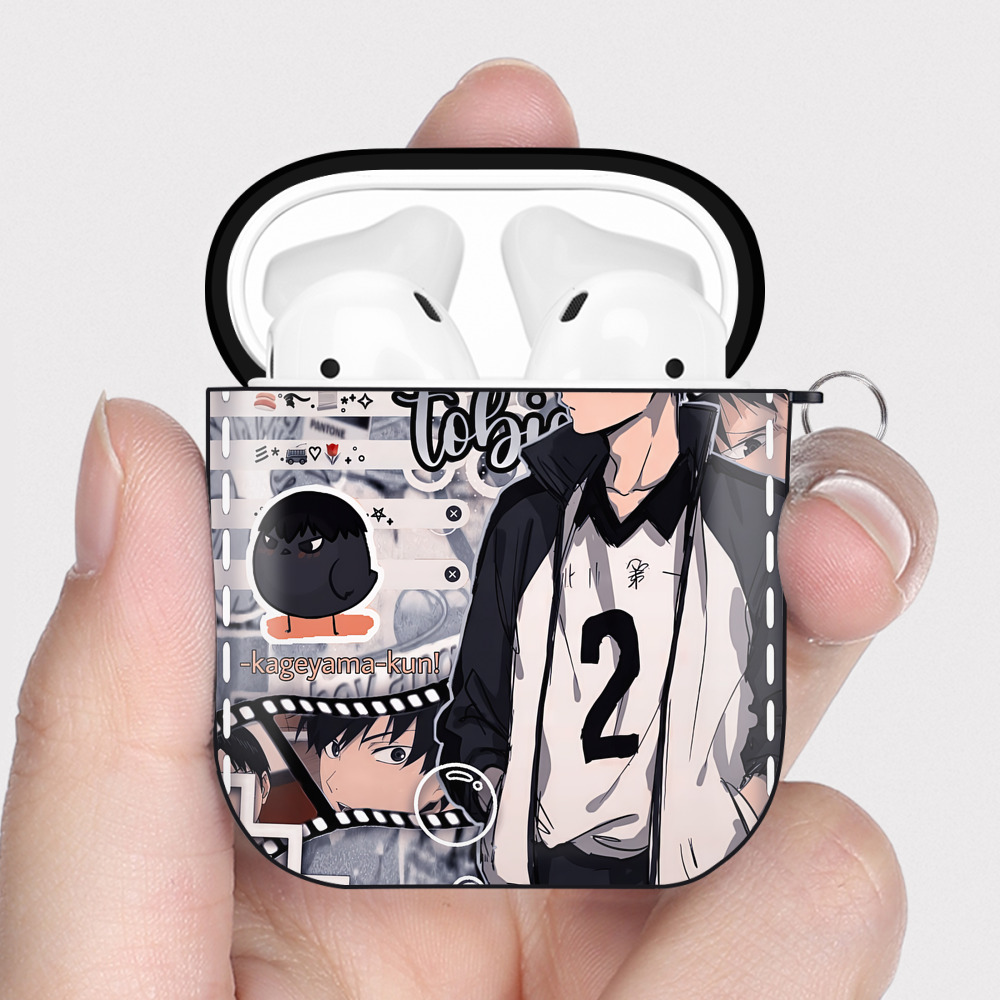 （画像用） ハイキュー!! Haikyu!! AirPods 第2世代保護ケース ハードシェル ブラック 耐衝撃・防指紋・カラビナ付き