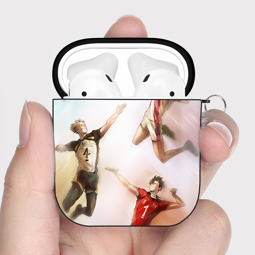 （画像用） ハイキュー!! Haikyu!! AirPods 第2世代保護ケース ハードシェル ブラック 耐衝撃・防指紋・カラビナ付き