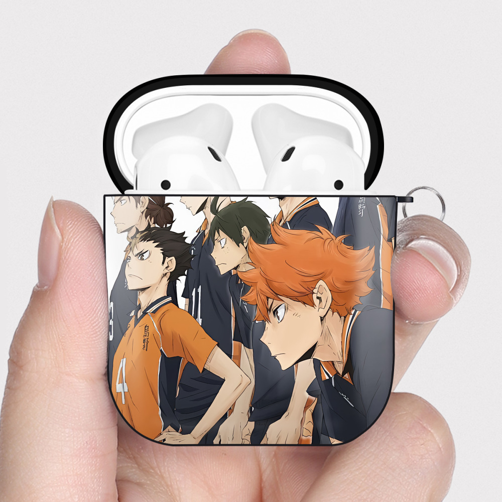 （画像用） ハイキュー!! Haikyu!! AirPods 第2世代保護ケース ハードシェル ブラック 耐衝撃・防指紋・カラビナ付き