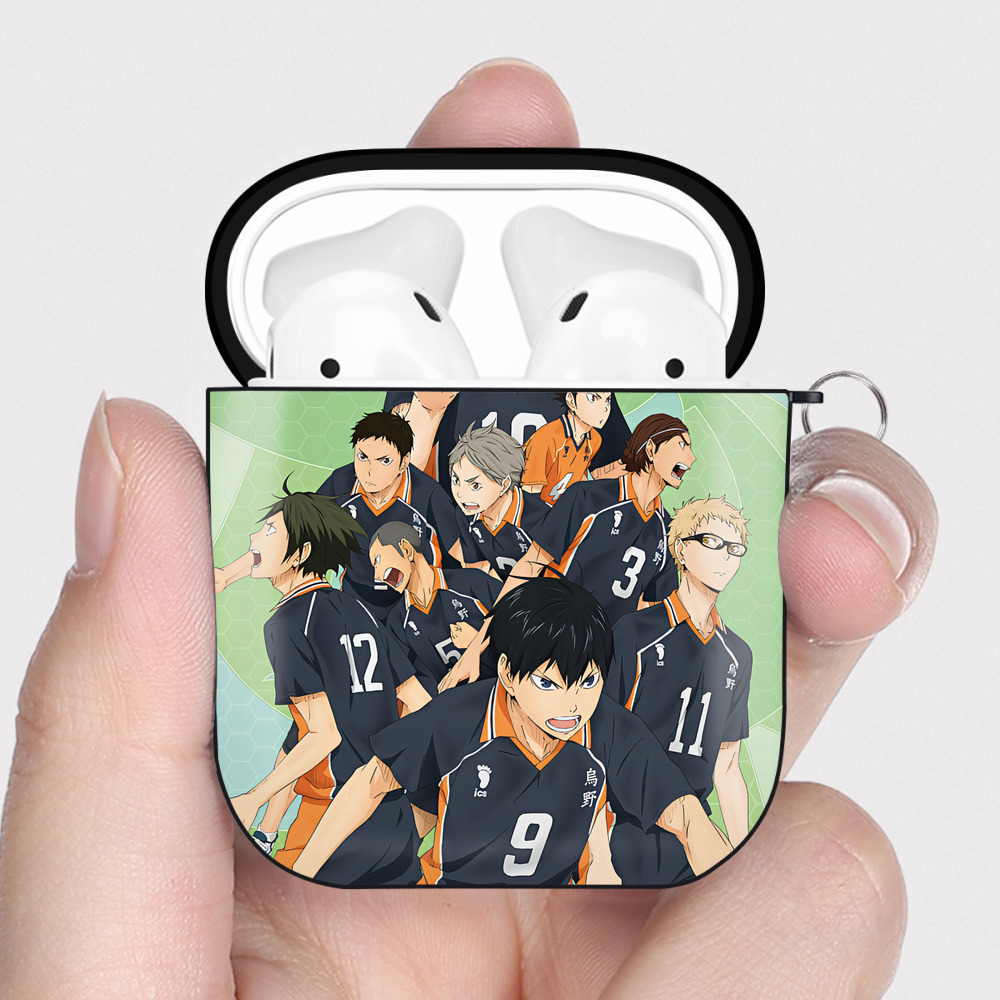 （画像用） ハイキュー!! Haikyu!! AirPods 第2世代保護ケース ハードシェル ブラック 耐衝撃・防指紋・カラビナ付き