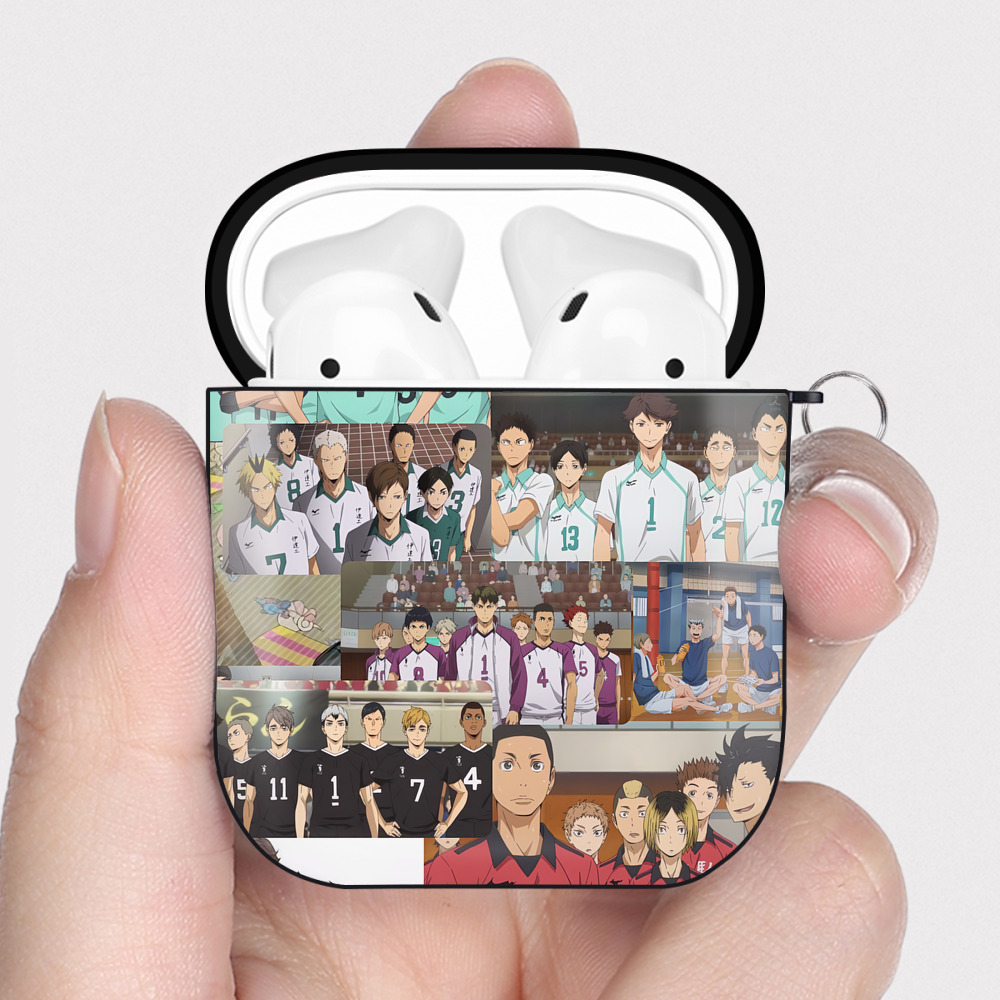 （画像用） ハイキュー!! Haikyu!! AirPods 第2世代保護ケース ハードシェル ブラック 耐衝撃・防指紋・カラビナ付き
