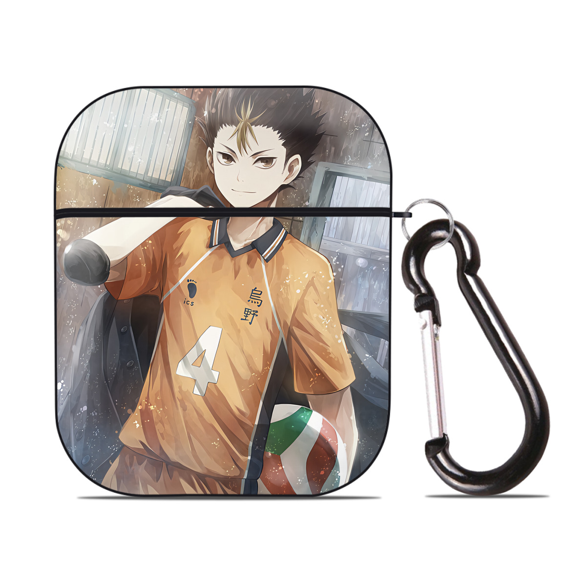 （画像用） ハイキュー!! Haikyu!! AirPods 第2世代保護ケース ハードシェル ブラック 耐衝撃・防指紋・カラビナ付き